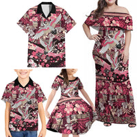 Japanese Hawaiian Crane Family Matching Off Shoulder Maxi Dress and Hawaiian Shirt Soft Pink Tapa Patchwork Pattern LT9 - Polynesian Pride