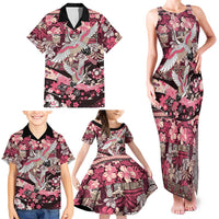 Japanese Hawaiian Crane Family Matching Tank Maxi Dress and Hawaiian Shirt Soft Pink Tapa Patchwork Pattern LT9 - Polynesian Pride