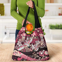 Japanese Hawaiian Crane Grocery Bag Soft Pink Tapa Patchwork Pattern LT9 - Polynesian Pride