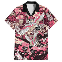 Japanese Hawaiian Crane Hawaiian Shirt Soft Pink Tapa Patchwork Pattern