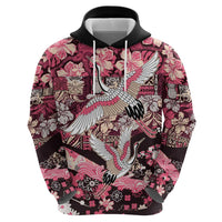 Japanese Hawaiian Crane Hoodie Soft Pink Tapa Patchwork Pattern LT9 - Polynesian Pride
