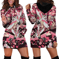 Japanese Hawaiian Crane Hoodie Dress Soft Pink Tapa Patchwork Pattern LT9 - Polynesian Pride