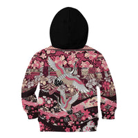Japanese Hawaiian Crane Kid Hoodie Soft Pink Tapa Patchwork Pattern LT9 - Polynesian Pride