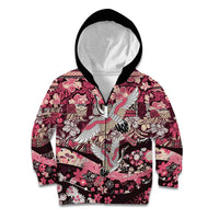 Japanese Hawaiian Crane Kid Hoodie Soft Pink Tapa Patchwork Pattern LT9 Zip Hoodie Pink - Polynesian Pride