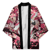 Japanese Hawaiian Crane Kimono Soft Pink Tapa Patchwork Pattern