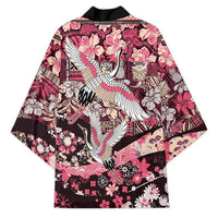 Japanese Hawaiian Crane Kimono Soft Pink Tapa Patchwork Pattern