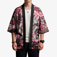 Japanese Hawaiian Crane Kimono Soft Pink Tapa Patchwork Pattern