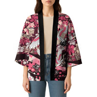 Japanese Hawaiian Crane Kimono Soft Pink Tapa Patchwork Pattern