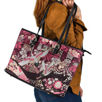 Japanese Hawaiian Crane Leather Tote Bag Soft Pink Tapa Patchwork Pattern LT9 - Polynesian Pride