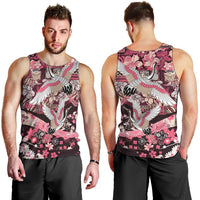 Japanese Hawaiian Crane Men Tank Top Soft Pink Tapa Patchwork Pattern LT9 - Polynesian Pride
