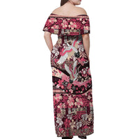 Japanese Hawaiian Crane Off Shoulder Maxi Dress Soft Pink Tapa Patchwork Pattern LT9 - Polynesian Pride