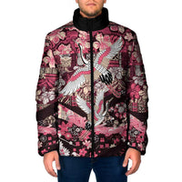 Japanese Hawaiian Crane Padded Jacket Soft Pink Tapa Patchwork Pattern LT9 Men Pink - Polynesian Pride