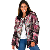 Japanese Hawaiian Crane Padded Jacket Soft Pink Tapa Patchwork Pattern LT9 Women Pink - Polynesian Pride