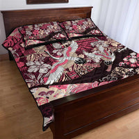 Japanese Hawaiian Crane Quilt Bed Set Soft Pink Tapa Patchwork Pattern LT9 - Polynesian Pride