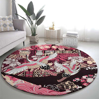Japanese Hawaiian Crane Round Carpet Soft Pink Tapa Patchwork Pattern LT9 - Polynesian Pride