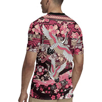 Japanese Hawaiian Crane Rugby Jersey Soft Pink Tapa Patchwork Pattern LT9 - Polynesian Pride