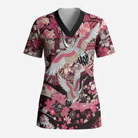 Japanese Hawaiian Crane Scrub Top Soft Pink Tapa Patchwork Pattern LT9 Adult Pink - Polynesian Pride
