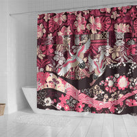 Japanese Hawaiian Crane Shower Curtain Soft Pink Tapa Patchwork Pattern LT9 - Polynesian Pride