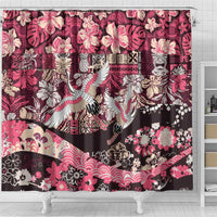 Japanese Hawaiian Crane Shower Curtain Soft Pink Tapa Patchwork Pattern LT9 - Polynesian Pride