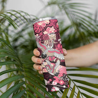 Japanese Hawaiian Crane Skinny Tumbler Soft Pink Tapa Patchwork Pattern LT9 - Polynesian Pride