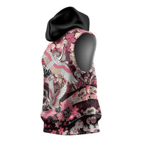 Japanese Hawaiian Crane Sleeveless Hoodie Soft Pink Tapa Patchwork Pattern LT9 - Polynesian Pride