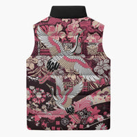 Japanese Hawaiian Crane Sleeveless Puffer Jacket Soft Pink Tapa Patchwork Pattern LT9 - Polynesian Pride