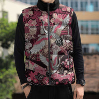 Japanese Hawaiian Crane Sleeveless Puffer Jacket Soft Pink Tapa Patchwork Pattern LT9 - Polynesian Pride