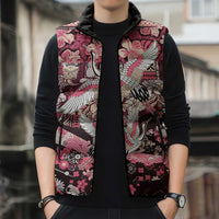 Japanese Hawaiian Crane Sleeveless Puffer Jacket Soft Pink Tapa Patchwork Pattern LT9 - Polynesian Pride
