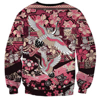 Japanese Hawaiian Crane Sweatshirt Soft Pink Tapa Patchwork Pattern LT9 - Polynesian Pride