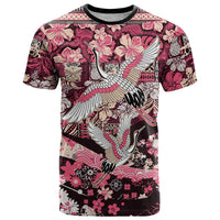 Japanese Hawaiian Crane T Shirt Soft Pink Tapa Patchwork Pattern LT9 Pink - Polynesian Pride