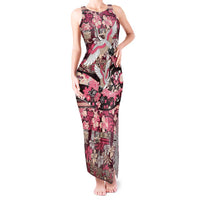 Japanese Hawaiian Crane Tank Maxi Dress Soft Pink Tapa Patchwork Pattern LT9 Women Pink - Polynesian Pride