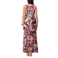 Japanese Hawaiian Crane Tank Maxi Dress Soft Pink Tapa Patchwork Pattern LT9 - Polynesian Pride