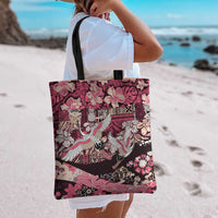 Japanese Hawaiian Crane Tote Bag Soft Pink Tapa Patchwork Pattern LT9 - Polynesian Pride