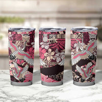 Japanese Hawaiian Crane Tumbler Cup Soft Pink Tapa Patchwork Pattern LT9 - Polynesian Pride