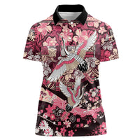 Japanese Hawaiian Crane Women Polo Shirt Soft Pink Tapa Patchwork Pattern LT9 Female Pink - Polynesian Pride