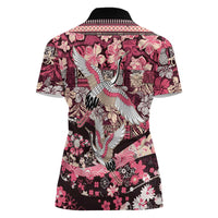 Japanese Hawaiian Crane Women Polo Shirt Soft Pink Tapa Patchwork Pattern LT9 - Polynesian Pride