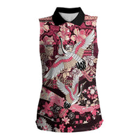 Japanese Hawaiian Crane Women Sleeveless Polo Shirt Soft Pink Tapa Patchwork Pattern LT9 Female Pink - Polynesian Pride