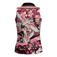 Japanese Hawaiian Crane Women Sleeveless Polo Shirt Soft Pink Tapa Patchwork Pattern LT9 - Polynesian Pride