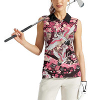 Japanese Hawaiian Crane Women Sleeveless Polo Shirt Soft Pink Tapa Patchwork Pattern LT9 - Polynesian Pride