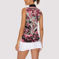 Japanese Hawaiian Crane Women Sleeveless Polo Shirt Soft Pink Tapa Patchwork Pattern LT9 - Polynesian Pride
