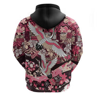Japanese Hawaiian Crane Zip Hoodie Soft Pink Tapa Patchwork Pattern LT9 - Polynesian Pride