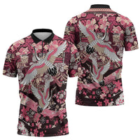 Japanese Hawaiian Crane Zipper Polo Shirt Soft Pink Tapa Patchwork Pattern LT9 - Polynesian Pride