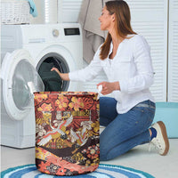 Japanese Hawaiian Crane Laundry Basket Yellow Ochre Tapa Patchwork Pattern LT9 - Polynesian Pride