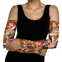 Japanese Hawaiian Crane Arm Sleeves Yellow Ochre Tapa Patchwork Pattern LT9 - Polynesian Pride