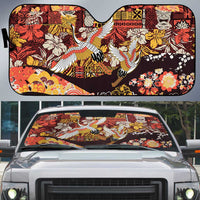 Japanese Hawaiian Crane Auto Sun Shade Yellow Ochre Tapa Patchwork Pattern LT9 Yellow - Polynesian Pride