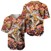 Japanese Hawaiian Crane Baseball Jersey Yellow Ochre Tapa Patchwork Pattern LT9 - Polynesian Pride