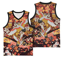 Japanese Hawaiian Crane Basketball Jersey Yellow Ochre Tapa Patchwork Pattern LT9 - Polynesian Pride