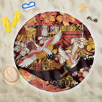 Japanese Hawaiian Crane Beach Blanket Yellow Ochre Tapa Patchwork Pattern LT9 One Size 150cm Yellow - Polynesian Pride
