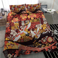 Japanese Hawaiian Crane Bedding Set Yellow Ochre Tapa Patchwork Pattern LT9 - Polynesian Pride