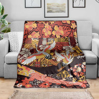 Japanese Hawaiian Crane Blanket Yellow Ochre Tapa Patchwork Pattern LT9 - Polynesian Pride